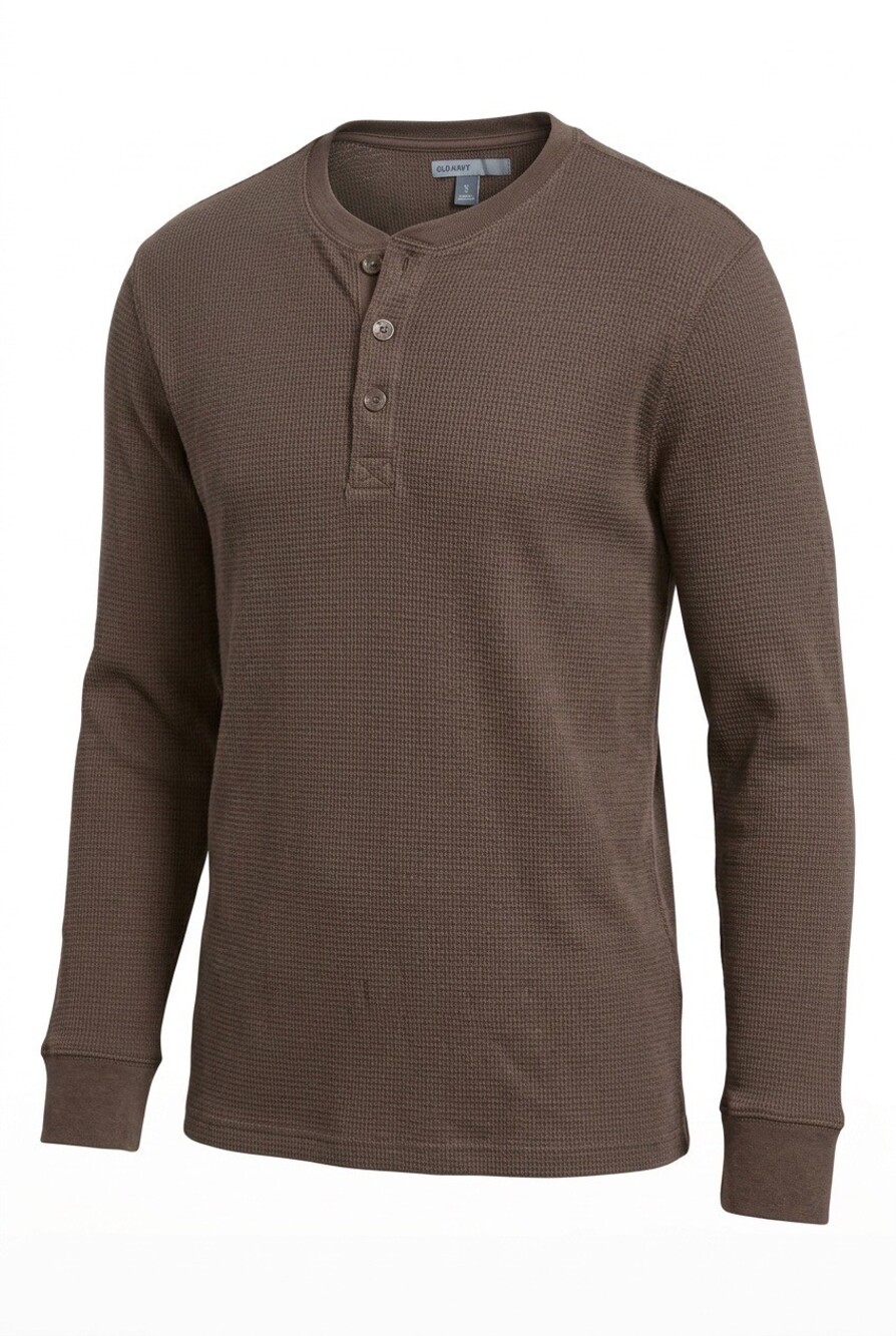 NEW with tags, Old Navy Brown Henley Long Sleeve Shirt Waffle Knit, Size XL
